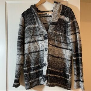 Ruff Hewn gray Ombré striped hooded Sweater cardigan size M